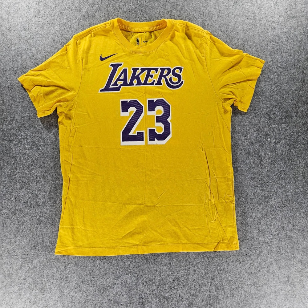Nike NBA Los Angeles Lakers LeBron James 23 T-Shirt Mens Large Yellow Cotton